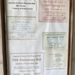 5 tickets for a ball that was conducted in the Capertee Hall. 1 The tickets are:- Grand opening Ball Friday 12th of October, 1956, 1st Annual Ball Friday 27th September, 1957, 2nd Annual Ball Friday 21st March, 1958, 50th Anniversary ball Saturday 21st October 2006, and also shows the reverse of the 2nd Ball ticket which has the words ”Tickets Kindly Donated by Dick Cannon’s General store and Royal Hotel, Capertee. Underneath this are the words “For a cool drink at night” Ticket no 243.